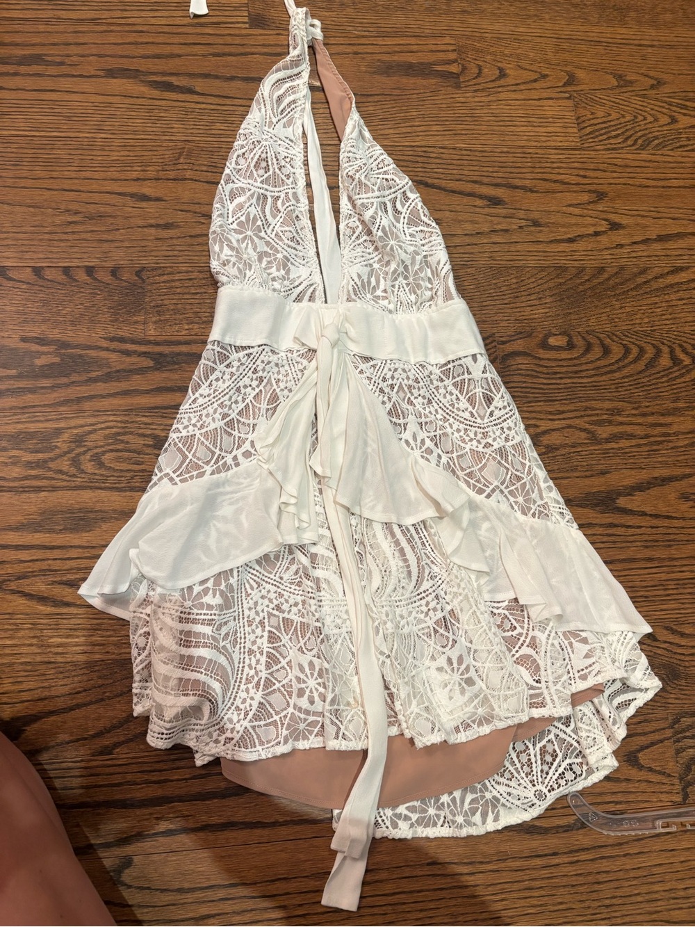 For love and lemons White Lace Halter Mini Dress with Ruffle Detail